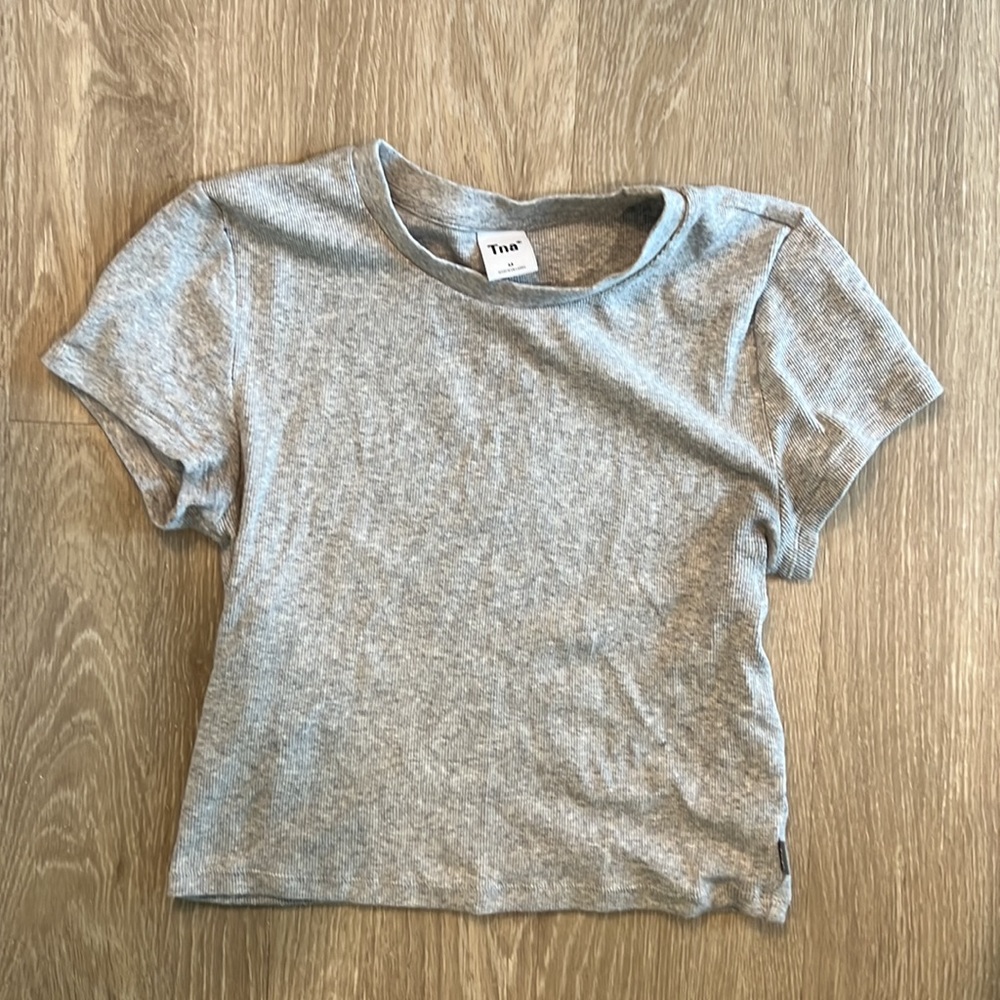 Aritzia TNA Ribbed Cropped T-Shirt Heather Chrome
